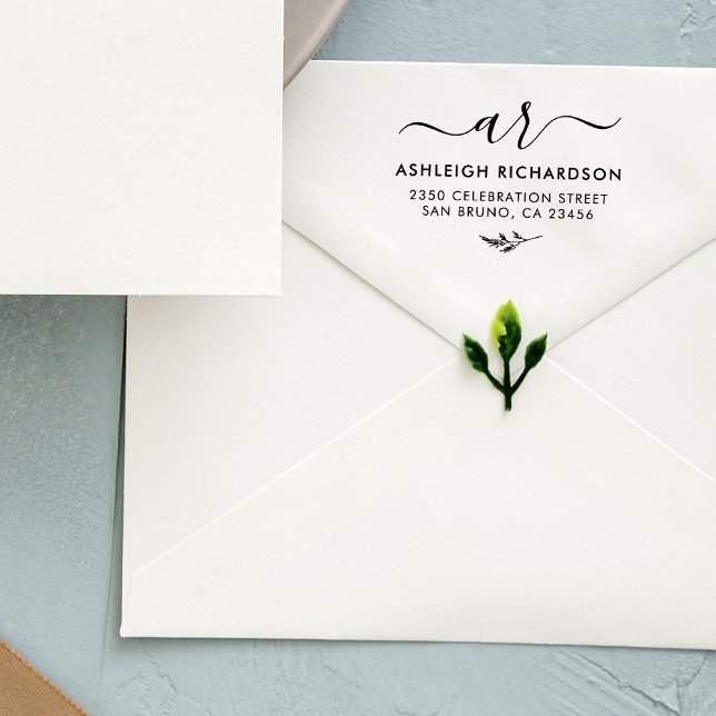 Elegant Script Initialer | Botanisk Returadress Självfärgande Stämpel (Skapare uppladdad)