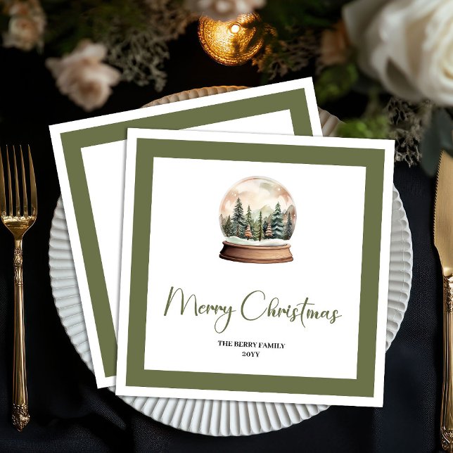 Elegant Script Julgranskort med anpassat namn serv Pappersservett (Elegant Script Christmas Ball Custom Name Napkins)