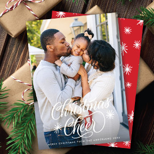 Elegant Script-julklapp + Snöflingor-foto Julkort