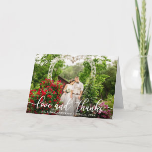 Elegant Script Kärlek och tack Bröllop Photo Fold Kort