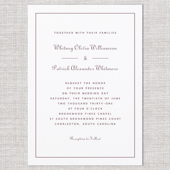 Elegant Script Klassisk Burgunder Formella Bröllop Inbjudningar (Elegant Script Classic Burgundy Formal Weddings Invitation)