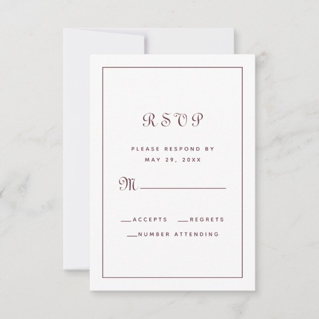 Elegant Script Klassiskt bröllopsfoder Burgundy OSA Kort (Framsida)