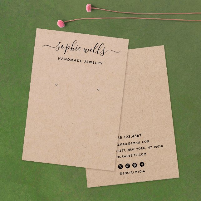 Elegant Script Kraft Earring Visning Holder Visitkort (Skapare uppladdad)
