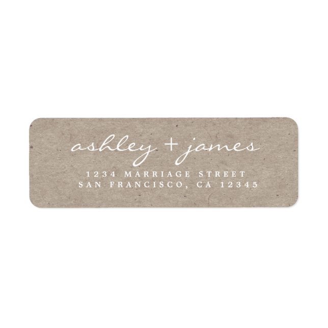 Elegant Script Kraft Papper Bröllop Returadress Etikett (Framsidan)