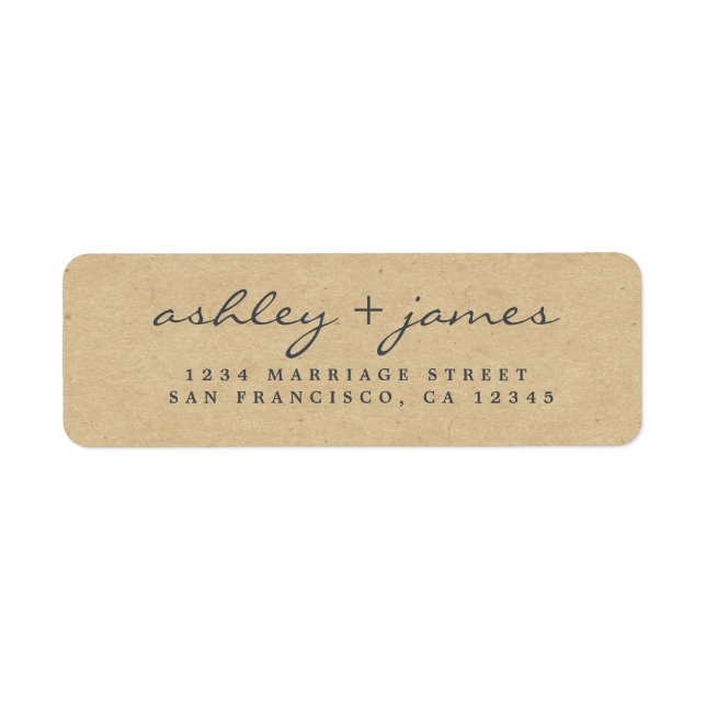 Elegant Script Kraft Papper Bröllop Returadress Etikett (Framsidan)