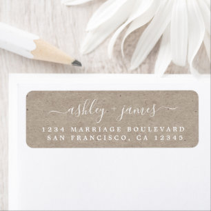 Elegant Script Kraft Papper Bröllop Returadress Etikett