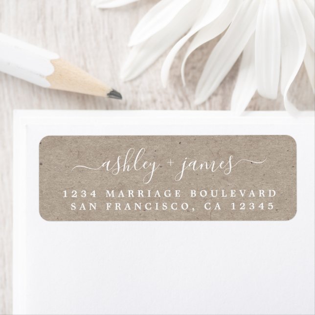 Elegant Script Kraft Papper Bröllop Returadress Etikett (Insitu)