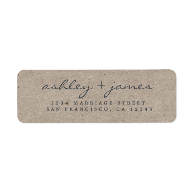 Elegant Script Kraft Papper Bröllop Returadress Etikett (Framsidan)