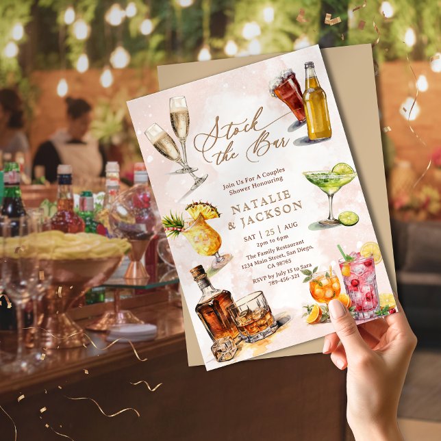 Elegant Script Lagrar i Pub Par-duschen Inbjudningar (Elegant Script Stock the Bar Couples Shower Invitation)
