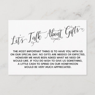 Elegant Script Låt oss prata om gåvor Bröllop Tilläggskort