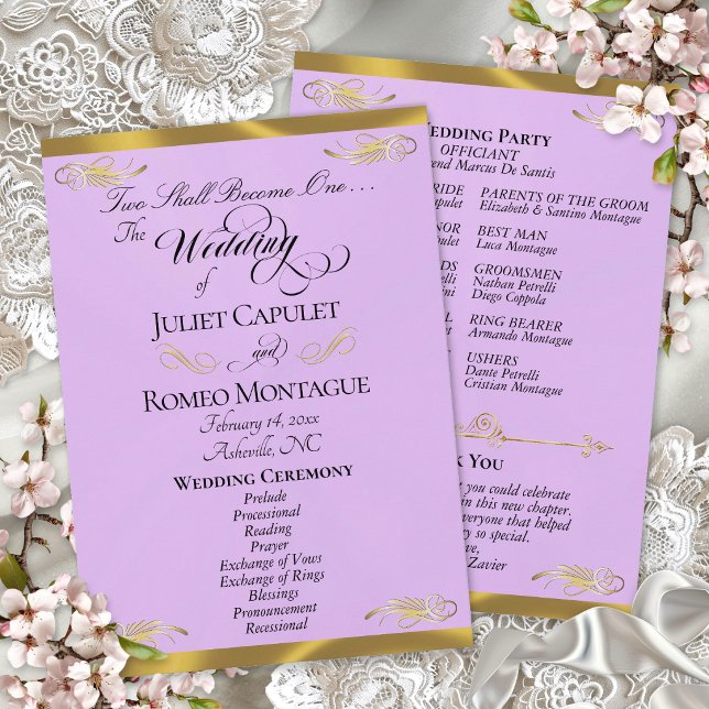 Elegant Script - Lavendel/Guld Bröllop Program (Skapare uppladdad)