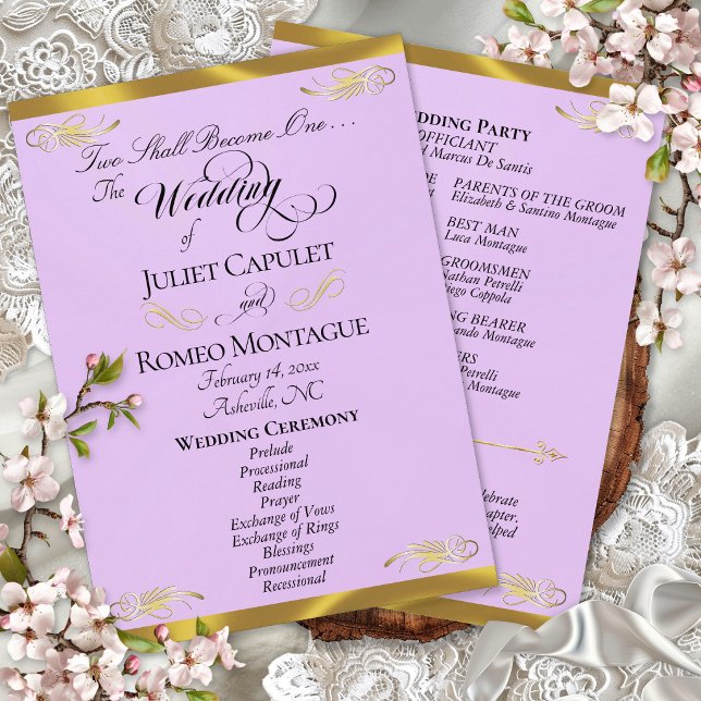 Elegant Script - Lavendel/Guld Bröllop Program (Skapare uppladdad)