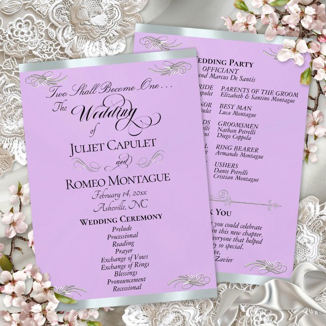 Elegant Script - Lavendel/Silver Bröllop Program (Skapare uppladdad)