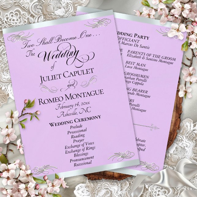 Elegant Script - Lavendel/Silver Bröllop Program (Skapare uppladdad)