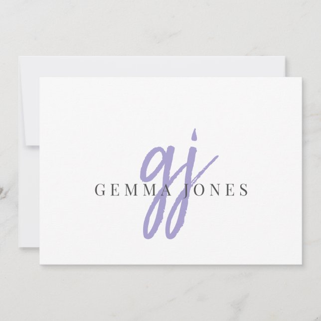 Elegant Script Lavender Monogram Initialer Namn Anteckningskort (Framsida)