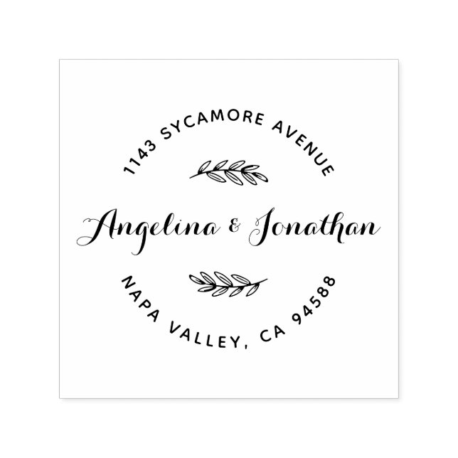 Elegant Script Lettering efter par Namn & Adress Självfärgande Stämpel (Design)