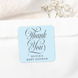 Elegant Script Light Blue  Boy Baby Shower Favor Fyrkantigt Klistermärke