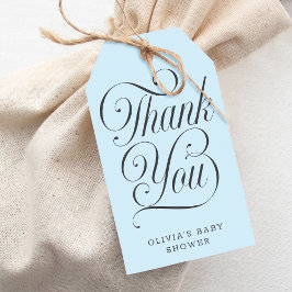 Elegant Script Light Blue  Boy Baby Shower Favor Presentetikett