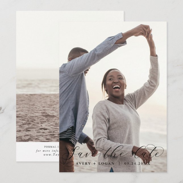 Elegant Script Light Photo Template Spara datum Datumet (Fram/baksida)