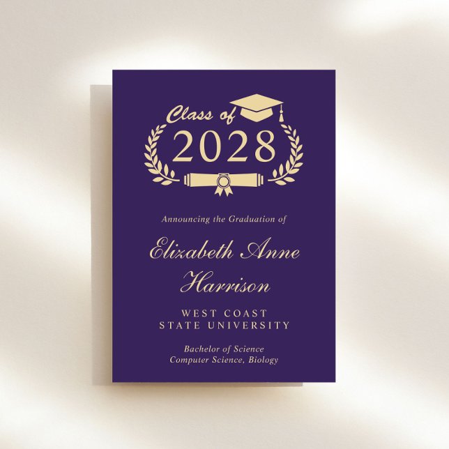 Elegant Script Lila Guld College Graduation Meddelande (Share the pride and excitement of your graduate's achievement with friends and family near and far)