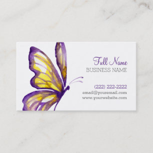 Elegant Script Lila Guld Watercolor Butterfly Visitkort