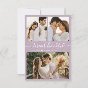 Elegant Script Lilac 3 Photo Collage Bröllop Tack Kort