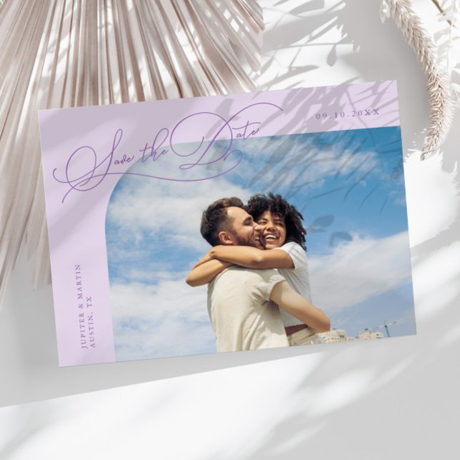 Elegant Script Lilac Curved Frame Photo Spara Datumet (Skapare uppladdad)