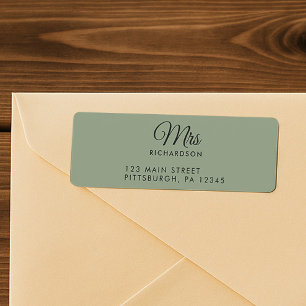 Elegant Script Ljust Grön Fru Namn Returadress Etikett