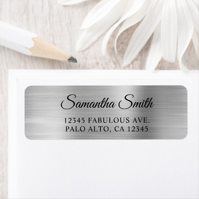 Elegant Script Ljust Metallisk Silver Returadress Etikett (Insitu)