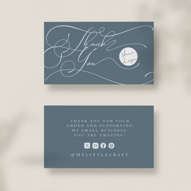 Elegant Script Logo Thank You Small Branding Blue Visitkort (Skapare uppladdad)