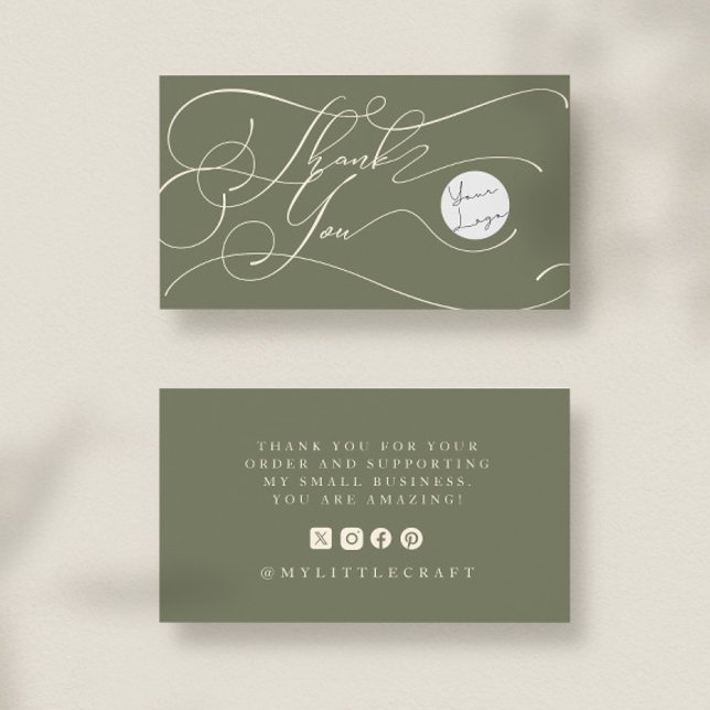Elegant Script Logo Thank You Small Branding Green Visitkort (Skapare uppladdad)