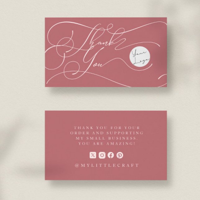 Elegant Script Logo Thank You Small Branding Pink Visitkort (Skapare uppladdad)