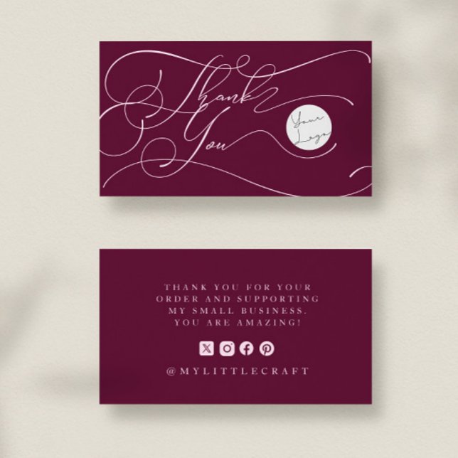 Elegant Script Logo Thank You Small Branding Red Visitkort (Skapare uppladdad)