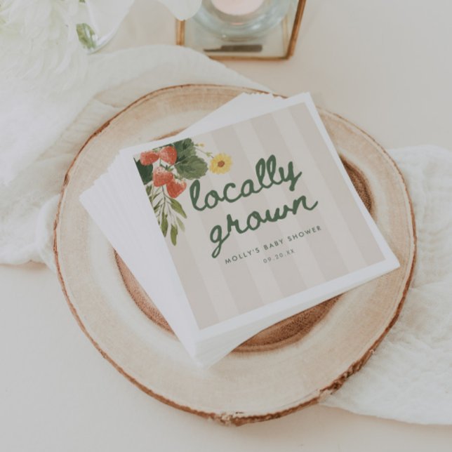 Elegant script "Lokalt odlad" randig baby shower Pappersservett (Skapare uppladdad)