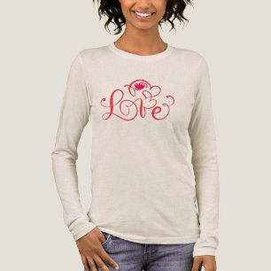 Elegant Script Love Heart Långärmad T-Shirt - Ro