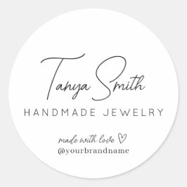 Elegant Script Made Kärlek Heart Jewelry Business Runt Klistermärke