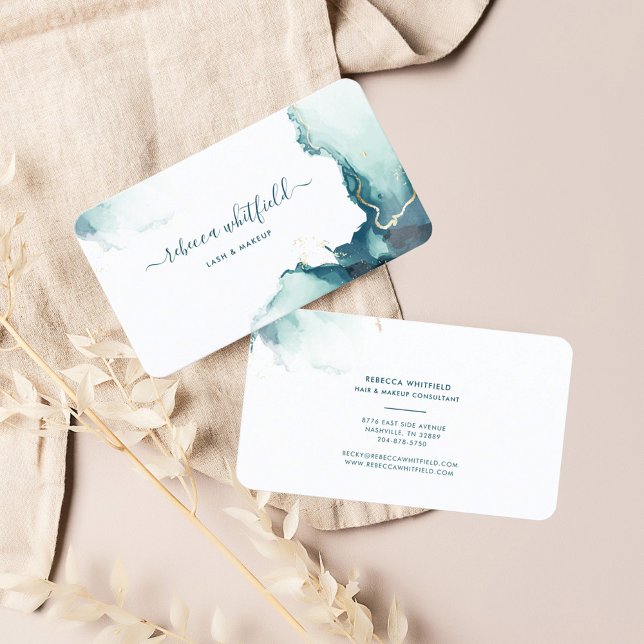 Elegant Script Marble Agate Hair Stylist Makeup Visitkort (Modern Abstract Script Agate Business Card)