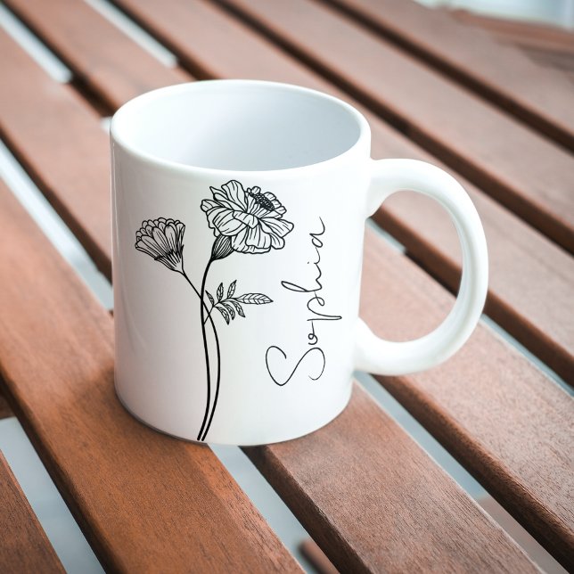 Elegant Script Marigold oktober Birth Flower Namn Kaffemugg (Skapare uppladdad)