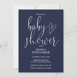 Elegant Script Marinblå Endags Babyfirande Inbjudningar