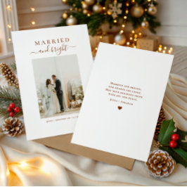 Elegant Script Married and Bright Photo and Heart Julkort
