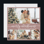 Elegant Script Mauve Photo Collage julkort<br><div class="desc">Elegant Calligraphy Minimalist 4 Photo Collage God jul Script Helgdag Card. Den här sjutna, minimalistiska, vimiska 4 (4) fotokortsmallen innehåller en söt fotokollage och säger "God jul"-skript på dammig helgdag jordtonsbakgrund. Texten "God jul" hälsning är skriven på ett vackert handskrivet teckensnitt som snabbt byts ut mot svan. På motsatt sida...</div>