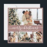 Elegant Script Mauve Photo Collage julkort<br><div class="desc">Elegant Calligraphy Minimalist 4 Photo Collage God jul Script Helgdag Card. Den här sjutna, minimalistiska, vimiska 4 (4) fotokortsmallen innehåller en söt fotokollage och säger "God jul"-skript på dammig helgdag jordtonsbakgrund. Texten "God jul" hälsning är skriven på ett vackert handskrivet teckensnitt som snabbt byts ut mot svan. På motsatt sida...</div>