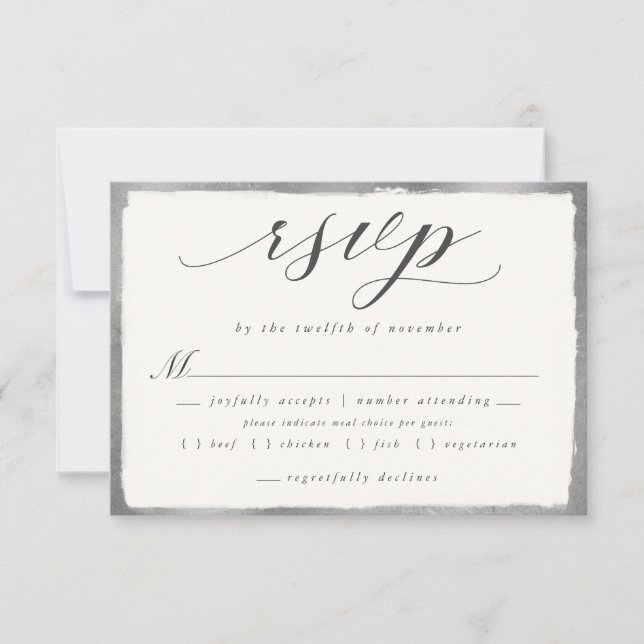 Elegant Script med Silver Meal Choice Bröllop OSA Kort (Framsida)