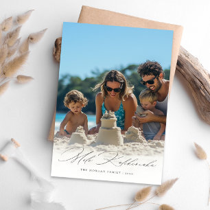 Elegant Script Mele Kalikimaka Family Beach Photo Julkort