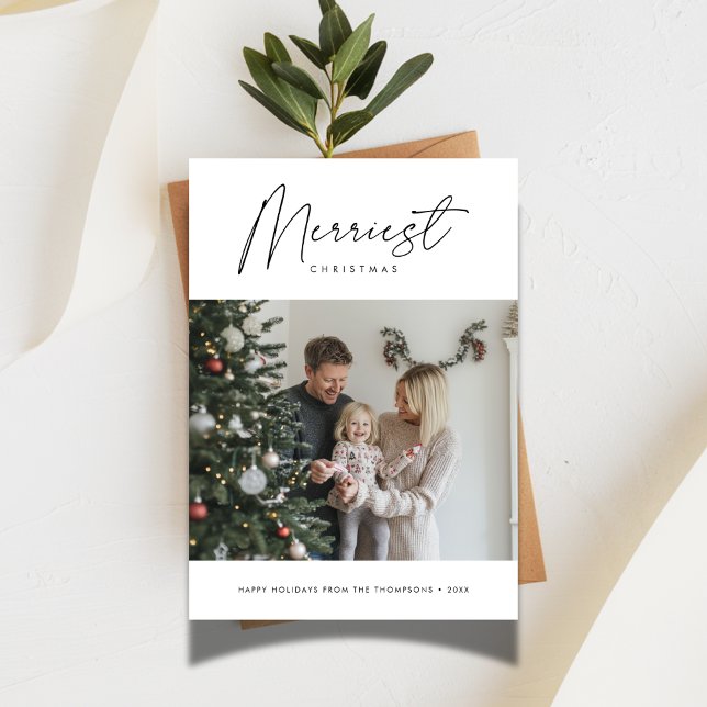 Elegant Script Merriest Baby Roligt Photo Julkort (Skapare uppladdad)