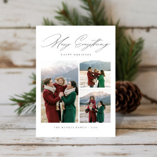 Elegant Script Merry All 3 Photo Family Julkort