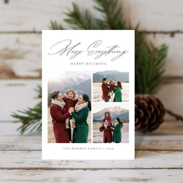 Elegant Script Merry All 3 Photo Family Julkort (Skapare uppladdad)
