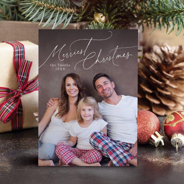 Elegant Script Merry Christmas Family Photo Holida Julkort (Elegant Script Merry Christmas Family Photo Holida Holiday Card)