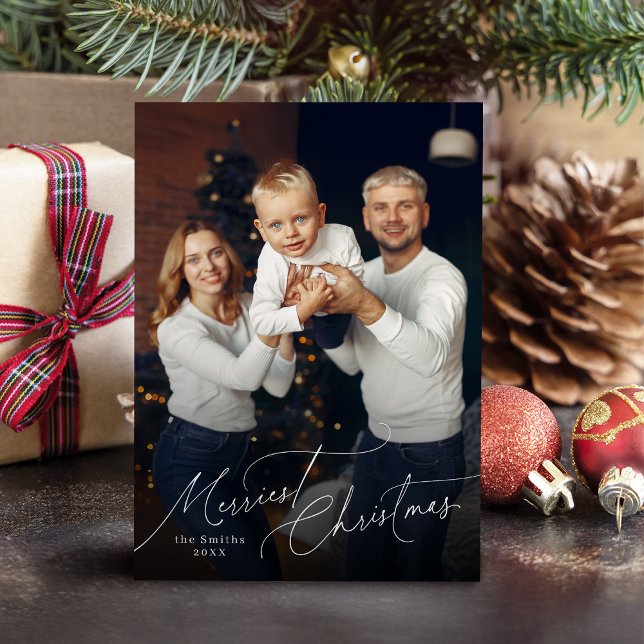 Elegant Script Merry Christmas Family Photo Julkort (Elegant Script Merry Christmas Family Photo Holiday Card)