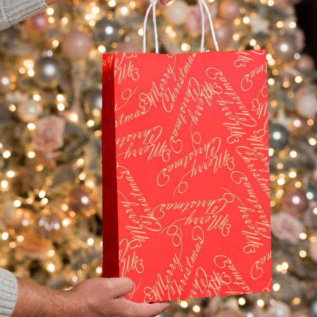 Elegant Script Merry Christmas Pattern/ Red & Gold (Skapare uppladdad)
